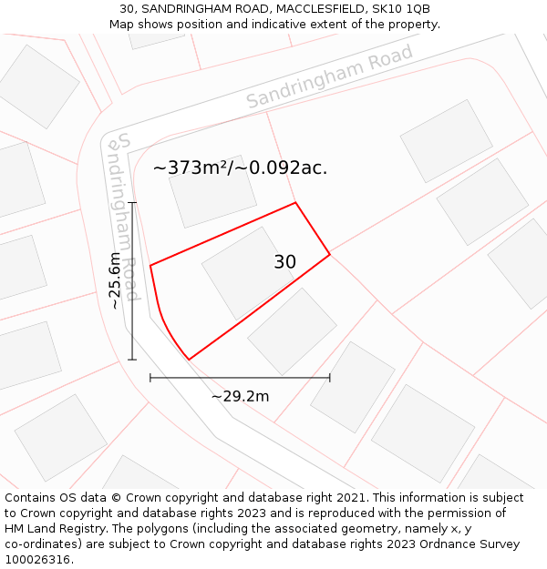 30, SANDRINGHAM ROAD, MACCLESFIELD, SK10 1QB: Plot and title map