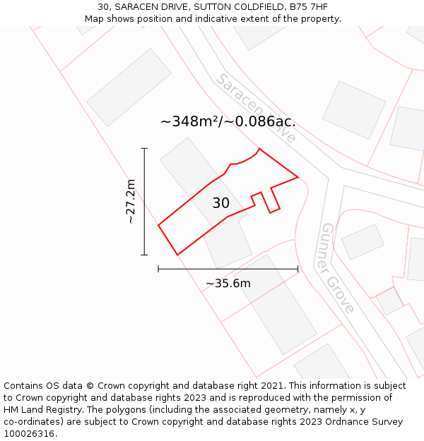 30, SARACEN DRIVE, SUTTON COLDFIELD, B75 7HF: Plot and title map