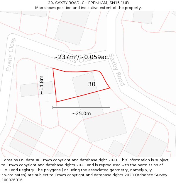 30, SAXBY ROAD, CHIPPENHAM, SN15 1UB: Plot and title map