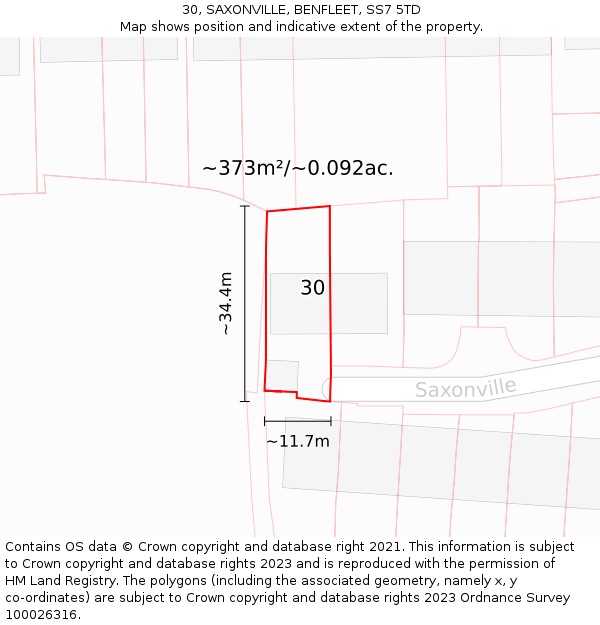 30, SAXONVILLE, BENFLEET, SS7 5TD: Plot and title map