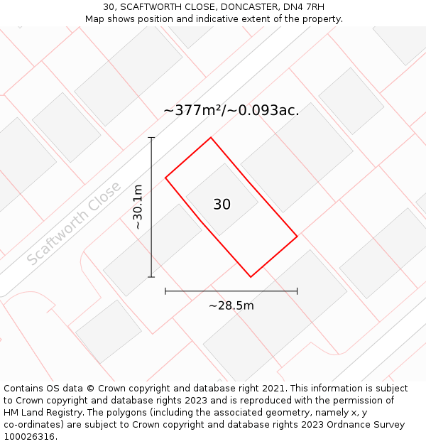 30, SCAFTWORTH CLOSE, DONCASTER, DN4 7RH: Plot and title map