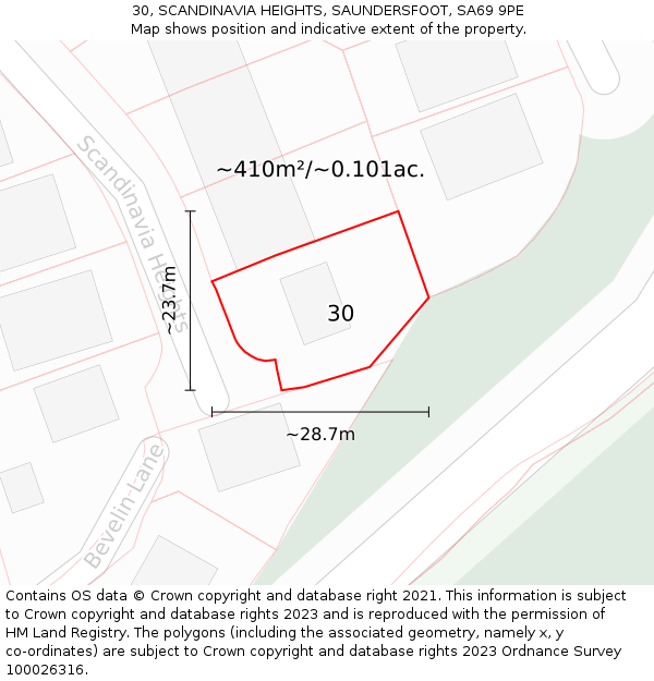 30, SCANDINAVIA HEIGHTS, SAUNDERSFOOT, SA69 9PE: Plot and title map