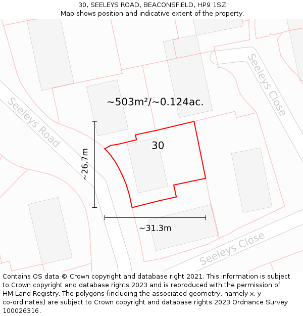 30, SEELEYS ROAD, BEACONSFIELD, HP9 1SZ: Plot and title map