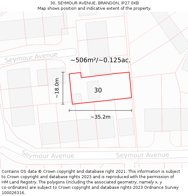 30, SEYMOUR AVENUE, BRANDON, IP27 0XB: Plot and title map