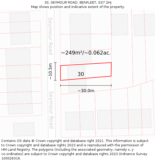 30, SEYMOUR ROAD, BENFLEET, SS7 2HJ: Plot and title map