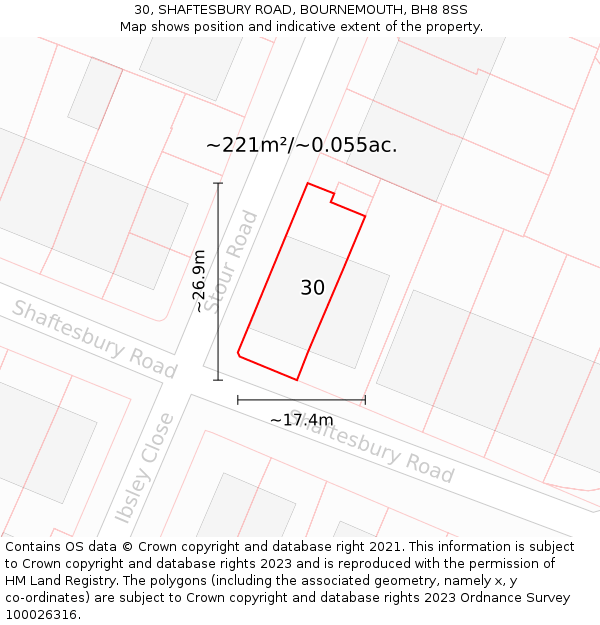 30, SHAFTESBURY ROAD, BOURNEMOUTH, BH8 8SS: Plot and title map