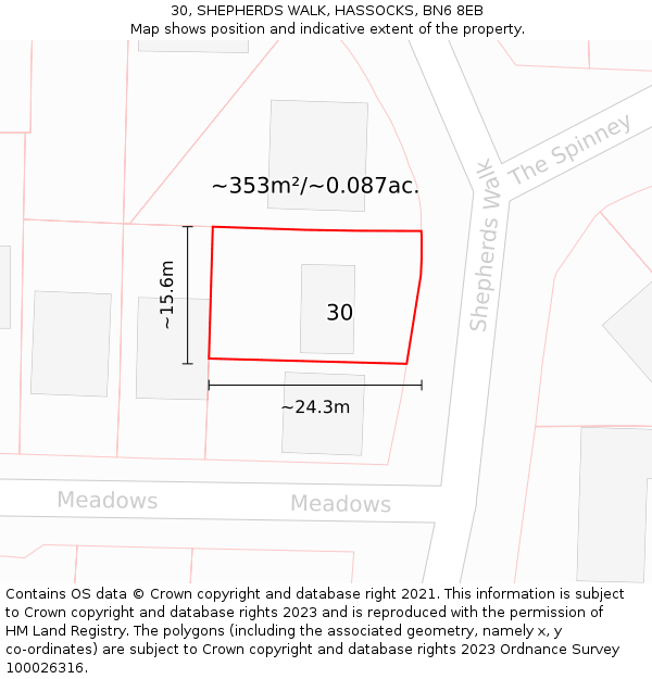 30, SHEPHERDS WALK, HASSOCKS, BN6 8EB: Plot and title map