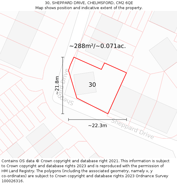 30, SHEPPARD DRIVE, CHELMSFORD, CM2 6QE: Plot and title map