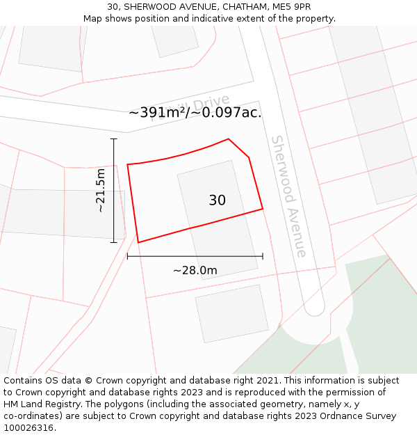 30, SHERWOOD AVENUE, CHATHAM, ME5 9PR: Plot and title map