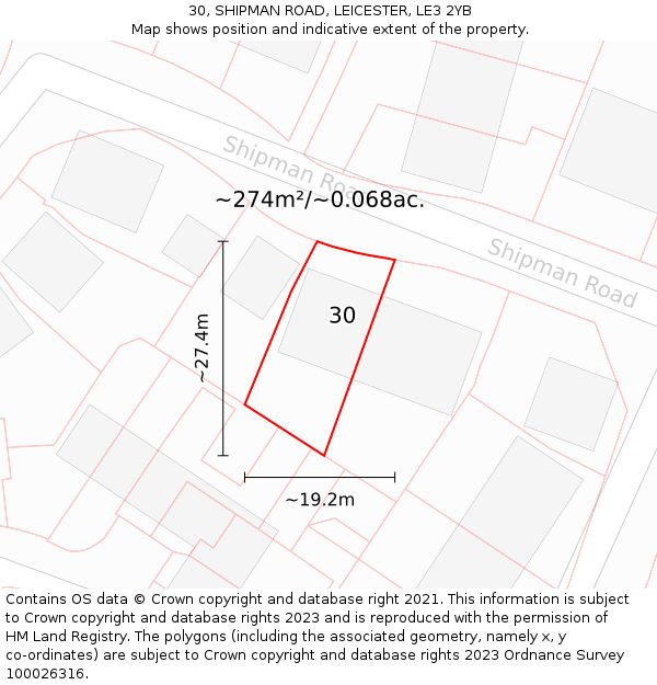 30, SHIPMAN ROAD, LEICESTER, LE3 2YB: Plot and title map