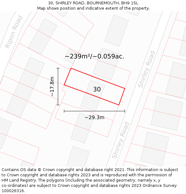 30, SHIRLEY ROAD, BOURNEMOUTH, BH9 1SL: Plot and title map
