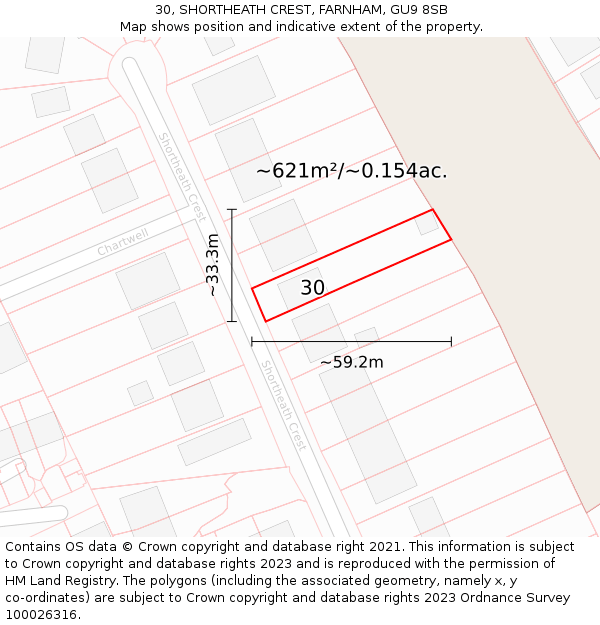 30, SHORTHEATH CREST, FARNHAM, GU9 8SB: Plot and title map