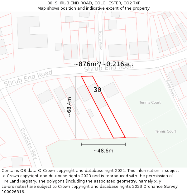 30, SHRUB END ROAD, COLCHESTER, CO2 7XF: Plot and title map