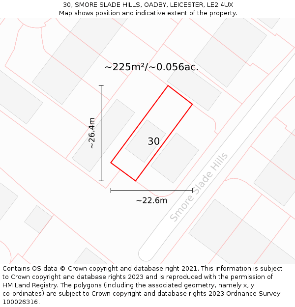 30, SMORE SLADE HILLS, OADBY, LEICESTER, LE2 4UX: Plot and title map