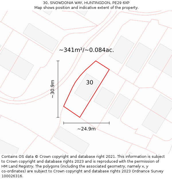 30, SNOWDONIA WAY, HUNTINGDON, PE29 6XP: Plot and title map