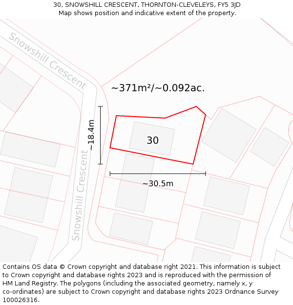 30, SNOWSHILL CRESCENT, THORNTON-CLEVELEYS, FY5 3JD: Plot and title map