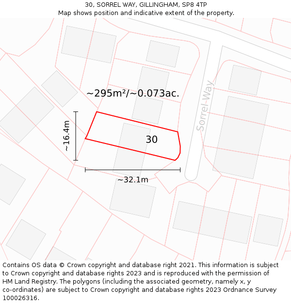 30, SORREL WAY, GILLINGHAM, SP8 4TP: Plot and title map