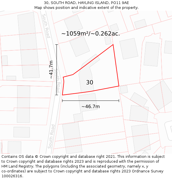 30, SOUTH ROAD, HAYLING ISLAND, PO11 9AE: Plot and title map