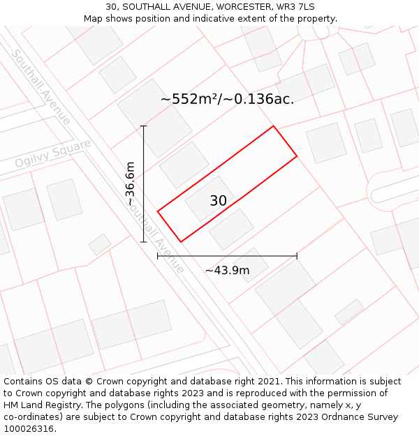 30, SOUTHALL AVENUE, WORCESTER, WR3 7LS: Plot and title map