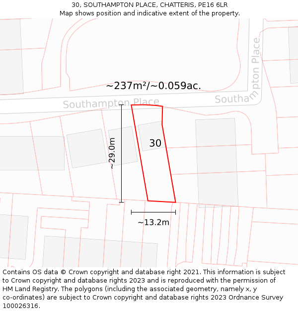 30, SOUTHAMPTON PLACE, CHATTERIS, PE16 6LR: Plot and title map