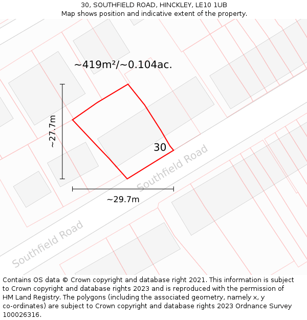 30, SOUTHFIELD ROAD, HINCKLEY, LE10 1UB: Plot and title map