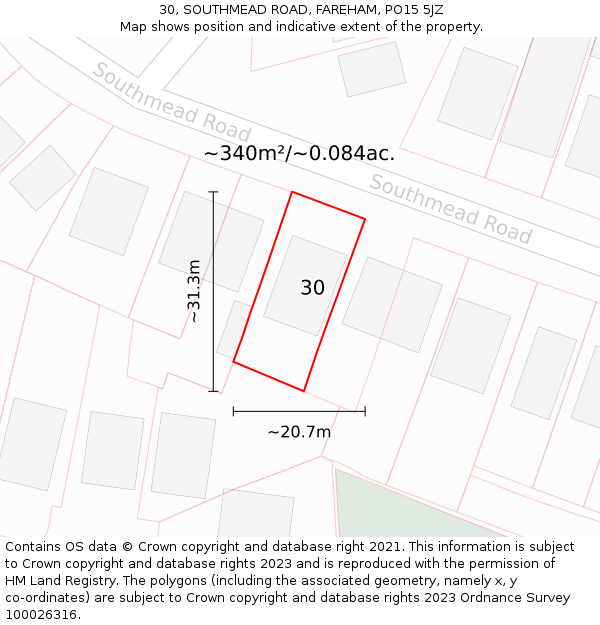 30, SOUTHMEAD ROAD, FAREHAM, PO15 5JZ: Plot and title map