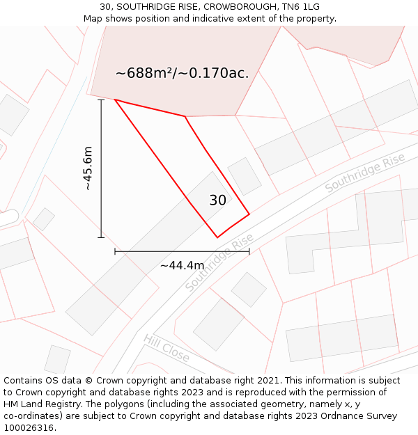 30, SOUTHRIDGE RISE, CROWBOROUGH, TN6 1LG: Plot and title map