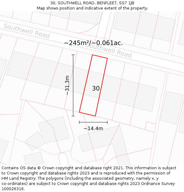 30, SOUTHWELL ROAD, BENFLEET, SS7 1JB: Plot and title map