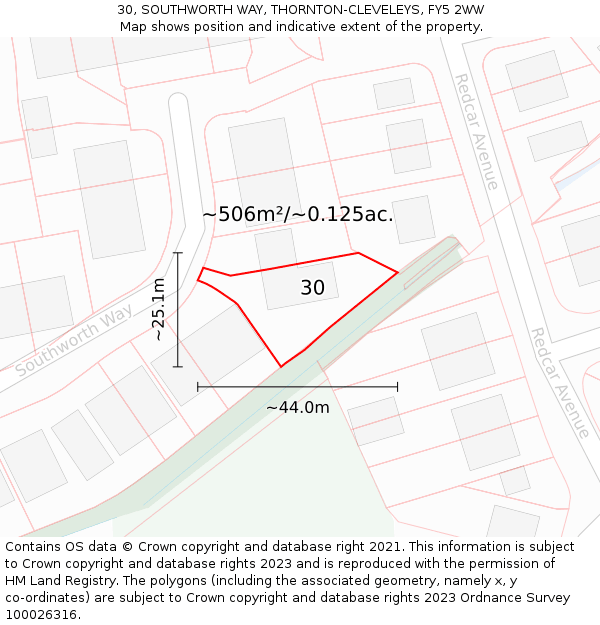 30, SOUTHWORTH WAY, THORNTON-CLEVELEYS, FY5 2WW: Plot and title map