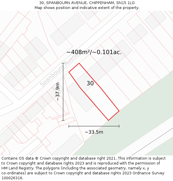 30, SPANBOURN AVENUE, CHIPPENHAM, SN15 1LG: Plot and title map