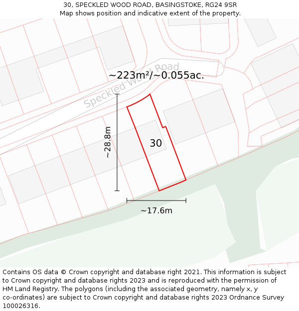 30, SPECKLED WOOD ROAD, BASINGSTOKE, RG24 9SR: Plot and title map