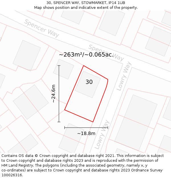 30, SPENCER WAY, STOWMARKET, IP14 1UB: Plot and title map