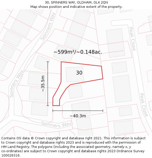 30, SPINNERS WAY, OLDHAM, OL4 2QN: Plot and title map