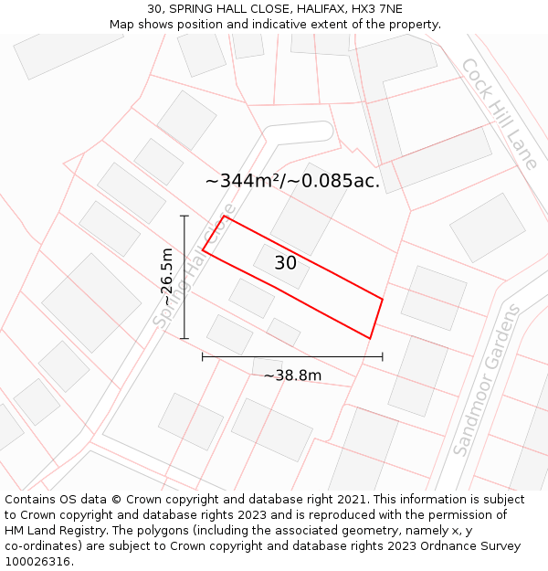 30, SPRING HALL CLOSE, HALIFAX, HX3 7NE: Plot and title map