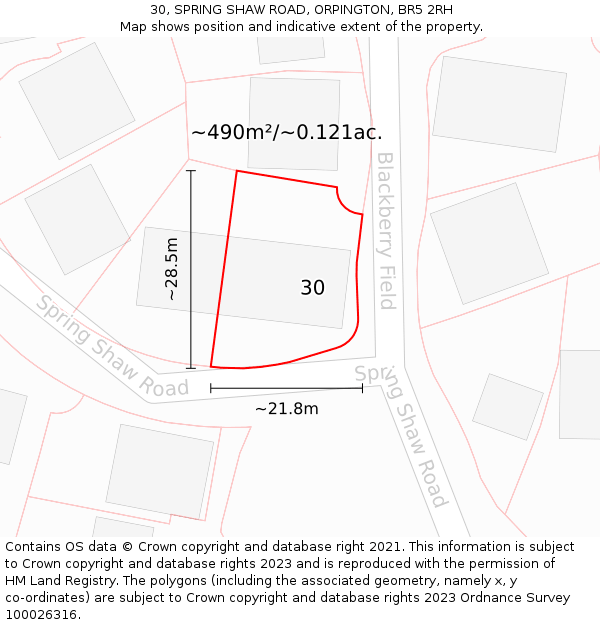 30, SPRING SHAW ROAD, ORPINGTON, BR5 2RH: Plot and title map