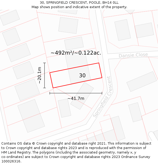 30, SPRINGFIELD CRESCENT, POOLE, BH14 0LL: Plot and title map