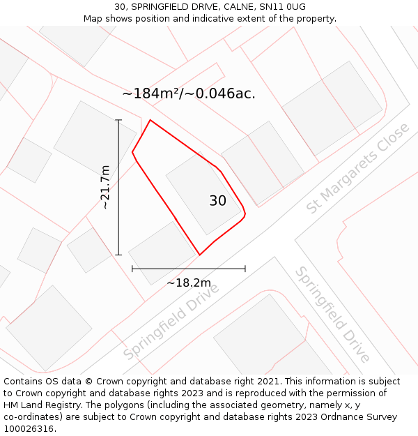 30, SPRINGFIELD DRIVE, CALNE, SN11 0UG: Plot and title map