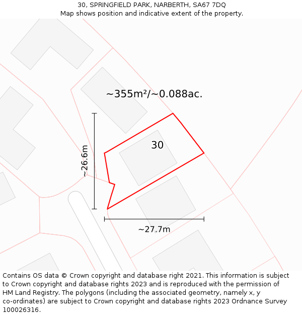 30, SPRINGFIELD PARK, NARBERTH, SA67 7DQ: Plot and title map