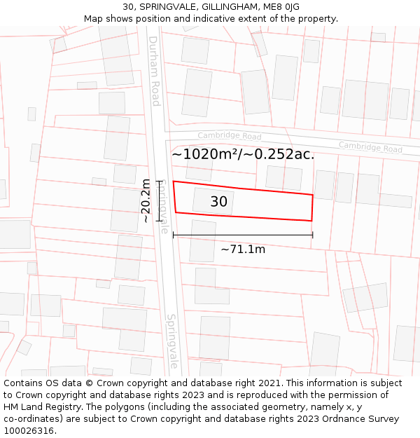 30, SPRINGVALE, GILLINGHAM, ME8 0JG: Plot and title map