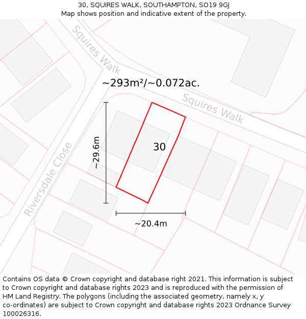 30, SQUIRES WALK, SOUTHAMPTON, SO19 9GJ: Plot and title map