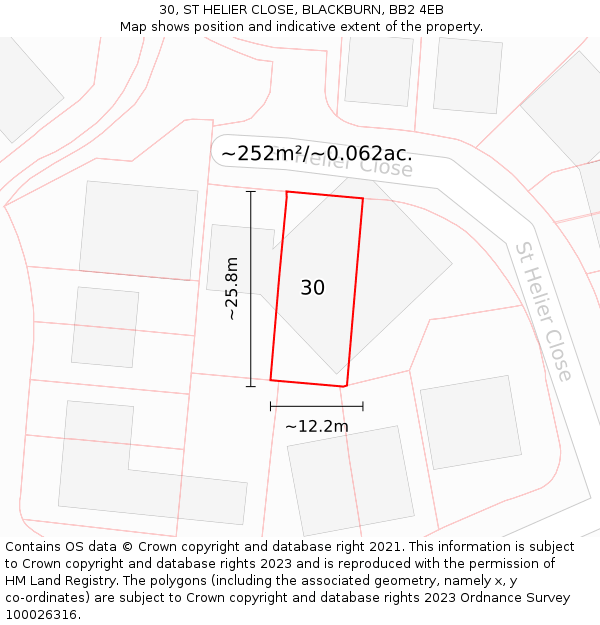 30, ST HELIER CLOSE, BLACKBURN, BB2 4EB: Plot and title map