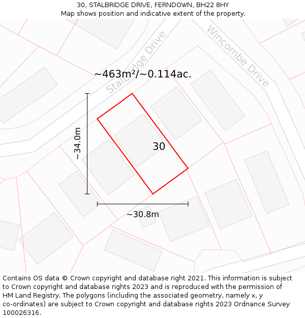 30, STALBRIDGE DRIVE, FERNDOWN, BH22 8HY: Plot and title map