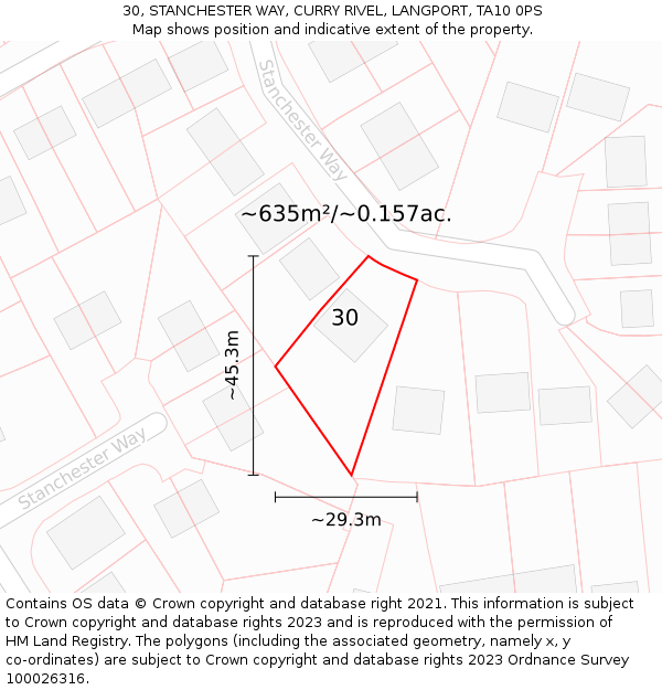 30, STANCHESTER WAY, CURRY RIVEL, LANGPORT, TA10 0PS: Plot and title map