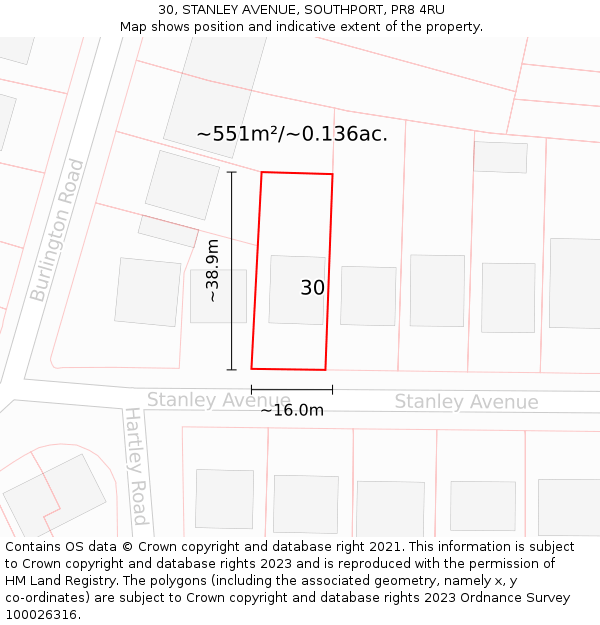 30, STANLEY AVENUE, SOUTHPORT, PR8 4RU: Plot and title map