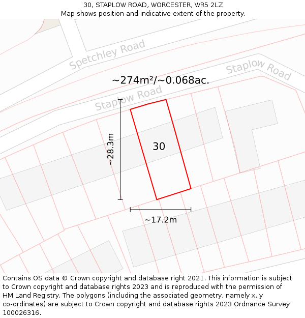 30, STAPLOW ROAD, WORCESTER, WR5 2LZ: Plot and title map