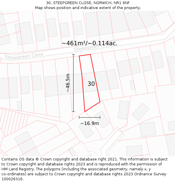 30, STEEPGREEN CLOSE, NORWICH, NR1 4NF: Plot and title map