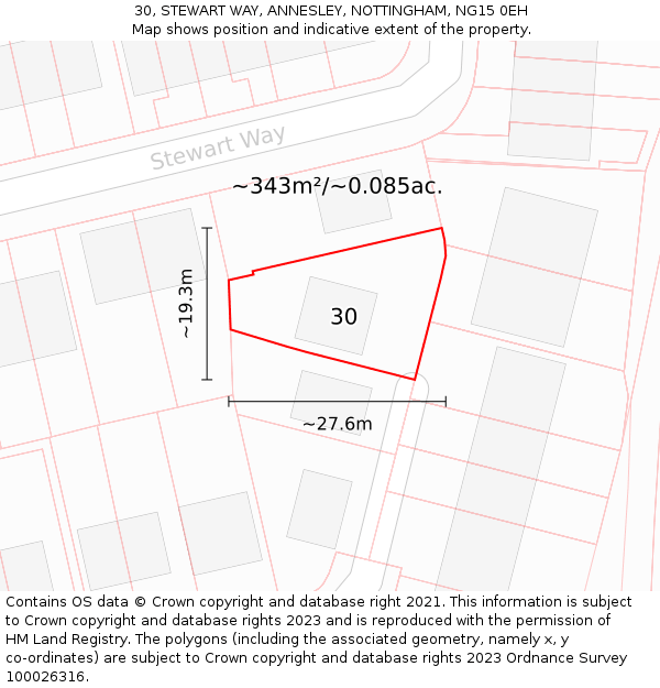 30, STEWART WAY, ANNESLEY, NOTTINGHAM, NG15 0EH: Plot and title map