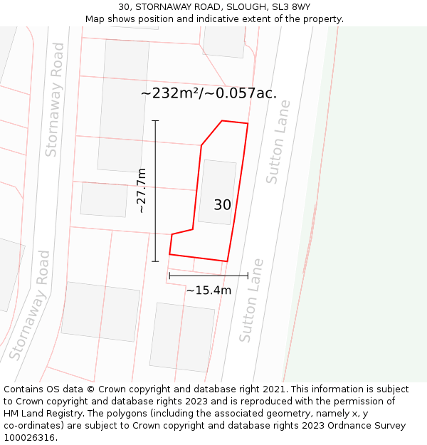 30, STORNAWAY ROAD, SLOUGH, SL3 8WY: Plot and title map