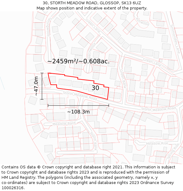 30, STORTH MEADOW ROAD, GLOSSOP, SK13 6UZ: Plot and title map