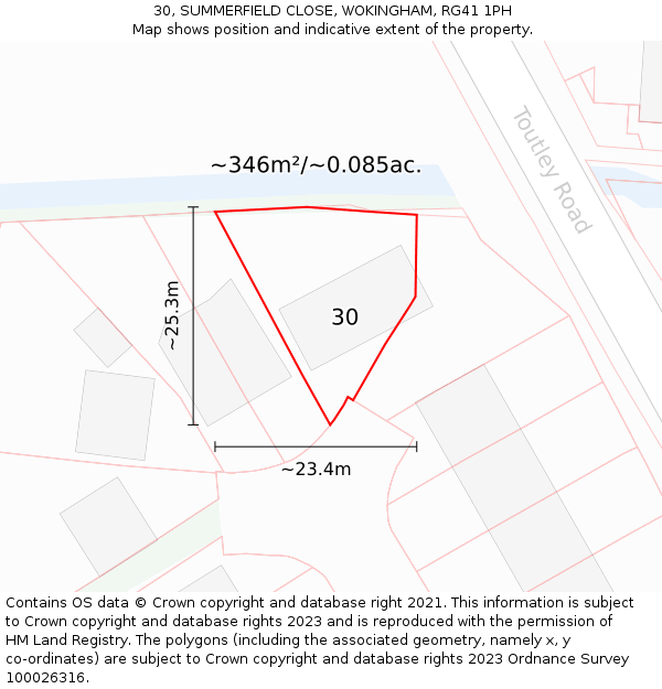 30, SUMMERFIELD CLOSE, WOKINGHAM, RG41 1PH: Plot and title map